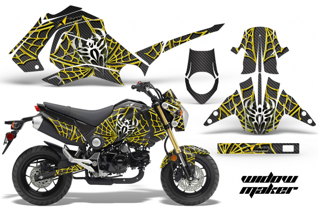 Widow Maker Hintergrund = Schwarz, Designfarbe = Gelb für Honda Grom 125 2013-2016