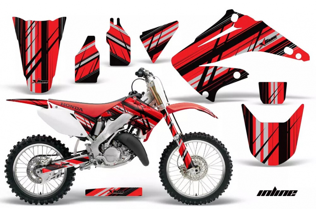 In Line Hintergrund = Schwarz, Designfarbe = Rot ohne Nummernfeldern für Honda CR125 1995-2015