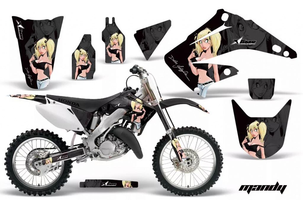 Mandy Hintergrund = Schwarz, Designfarbe = Schwarz ohne Nummernfeldern für Honda CR125 1995-2015