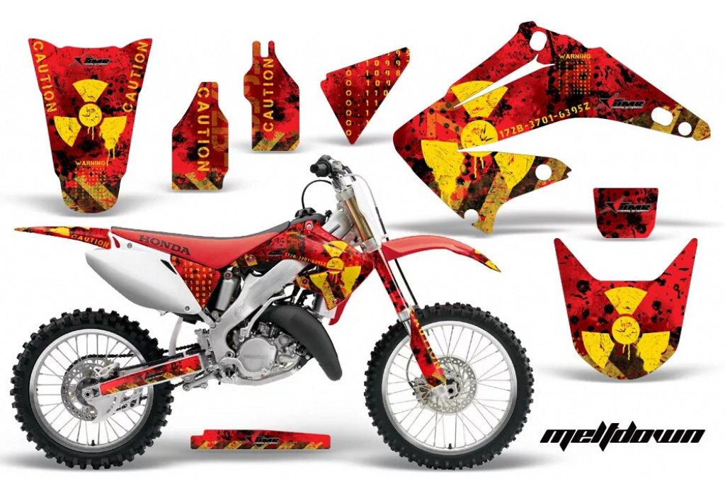 Meltdown Hintergrund = Rot, Designfarbe = Gelb ohne Nummernfeldern für Honda CR125 1995-2015