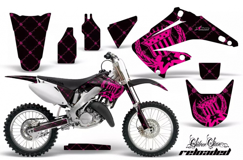 SilverStar- Reloaded Hintergrund = Schwarz, Designfarbe = Pink ohne Nummernfeldern für Honda CR125 1995-2015