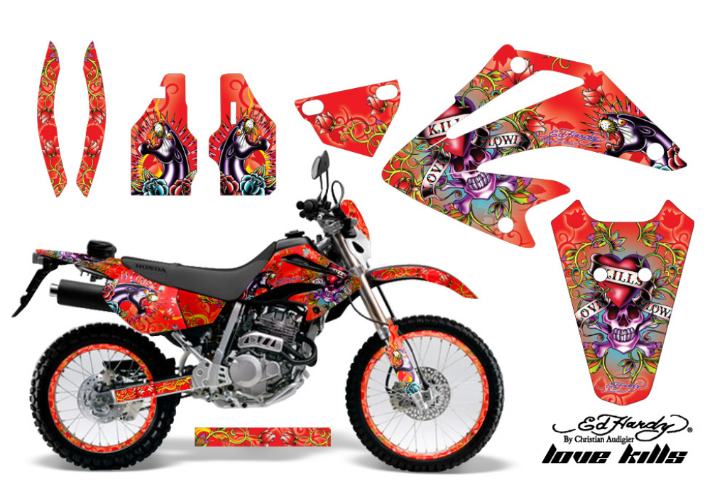 Ed-Hardy - Love Kills Rot mit Nummernfeldern für Honda XR250 SM 2003-2005