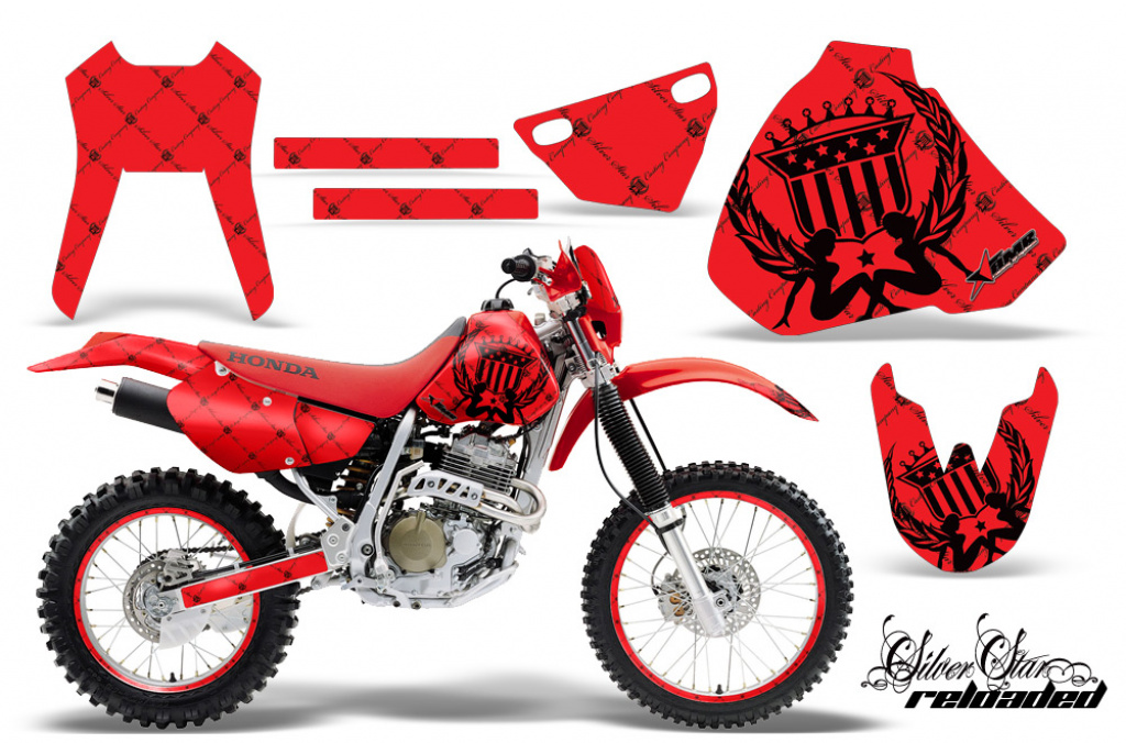 SilverStar - Reloaded Hintergrund = Rot, Designfarbe = Schwarz mit Nummernfeldern für Honda XR400 1996-2004