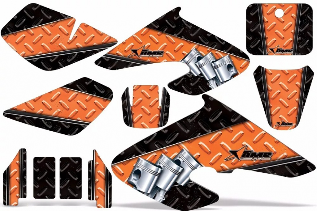 Diamond Race Background = Black, Design color = Orange without number plates for Honda XR70 2001-2003