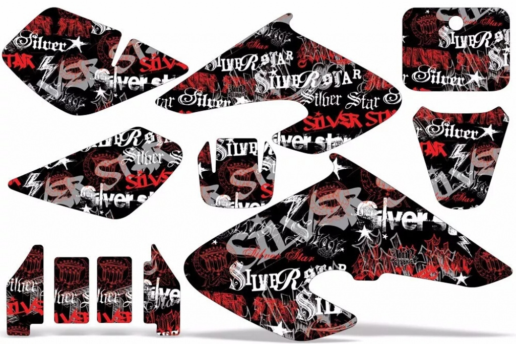 SilverStar - Silverhaze Background = Black, Design color = Red without number plates for Honda XR70 2001-2003