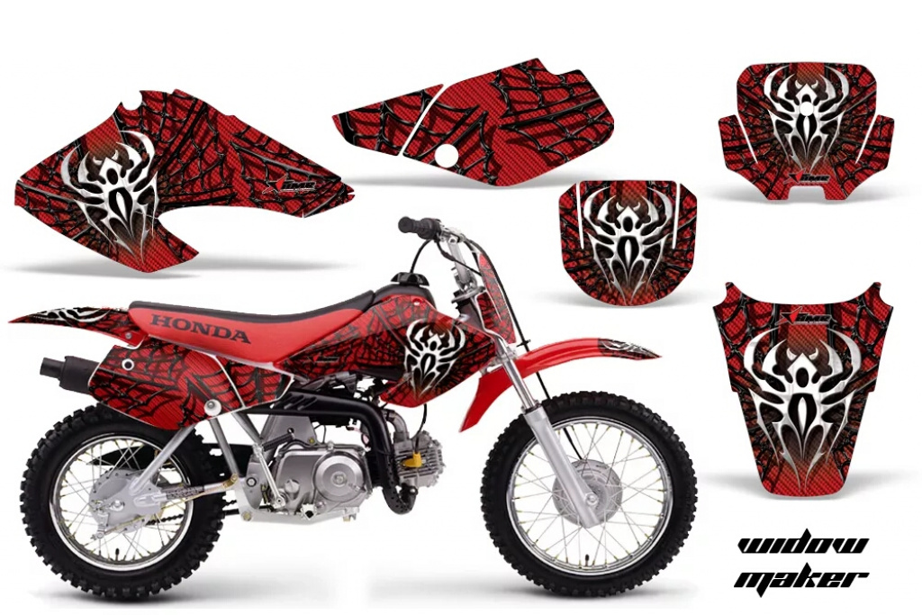 Widow Maker Background = Red, Design color = Black with number plates for Honda XR70 2001-2003