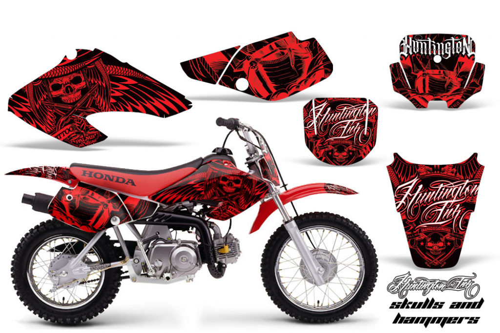 Skulls N Hammer Red with number plates for Honda XR70 2001-2003