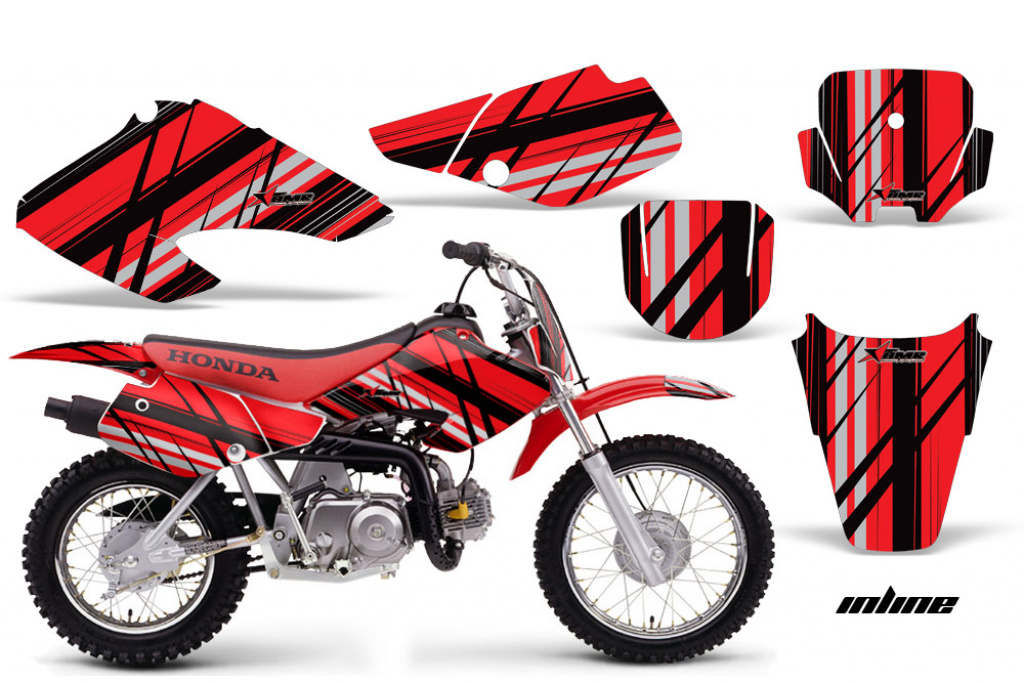 In Line Background = Black, Design color = Rot with number plates for Honda XR70 2001-2003