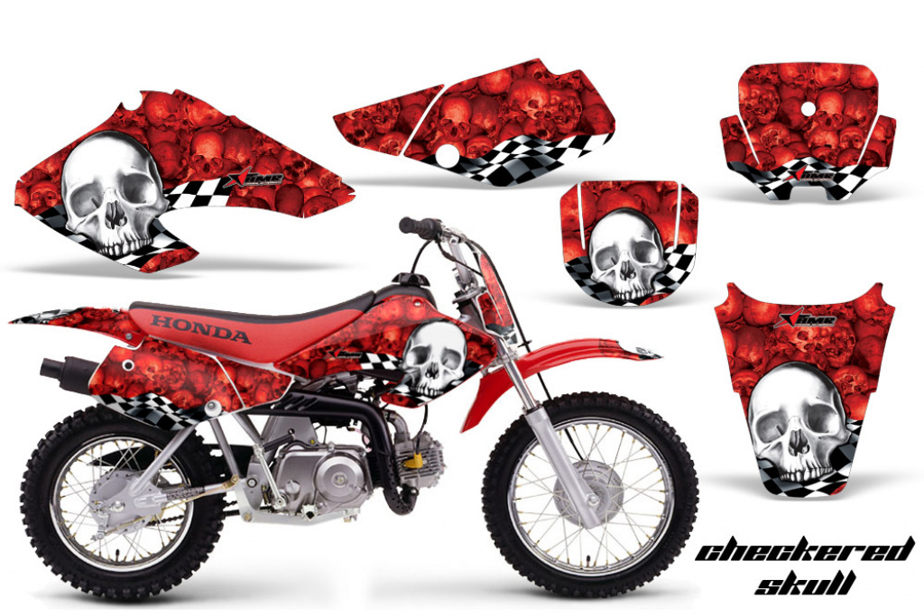 Checkered Skull Background = Red, Design color = White with number plates for Honda XR70 2001-2003