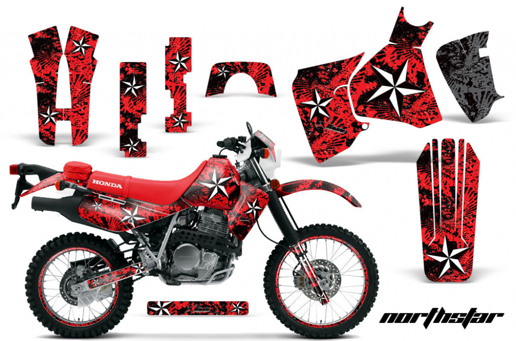 Northstar Hintergrund = Rot, Designfarbe = Weiß mit Nummernfeldern für Honda XR650L 1993-2018