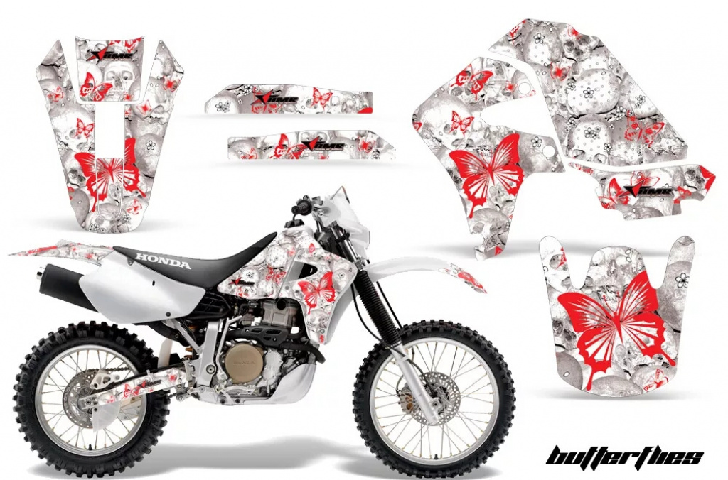 Butterfly Background = White, Design color = Red without number plates for Honda XR650R 2000-2010