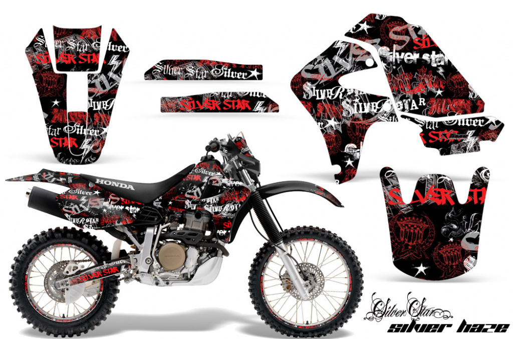 SilverStar - Silverhaze Background = Black, Design color = Red with number plates for Honda XR650R 2000-2010