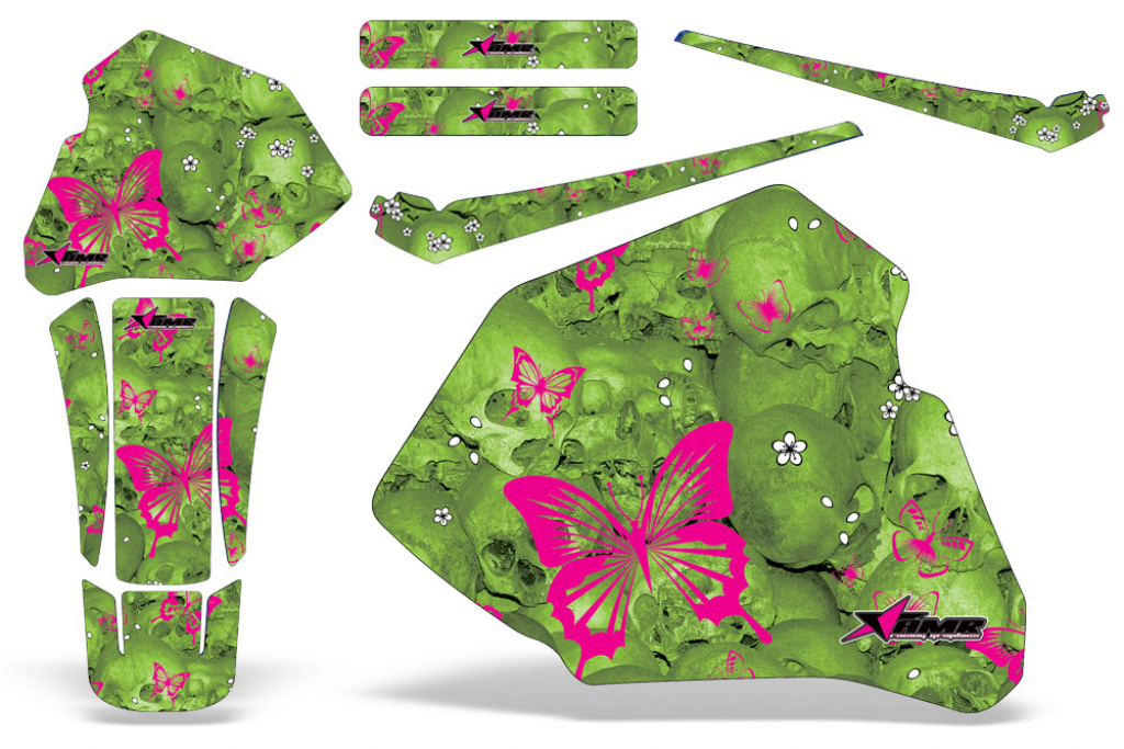Butterfly Background = Green, Design color = Pink without number plates for Honda XR80/XR100 1985-2000
