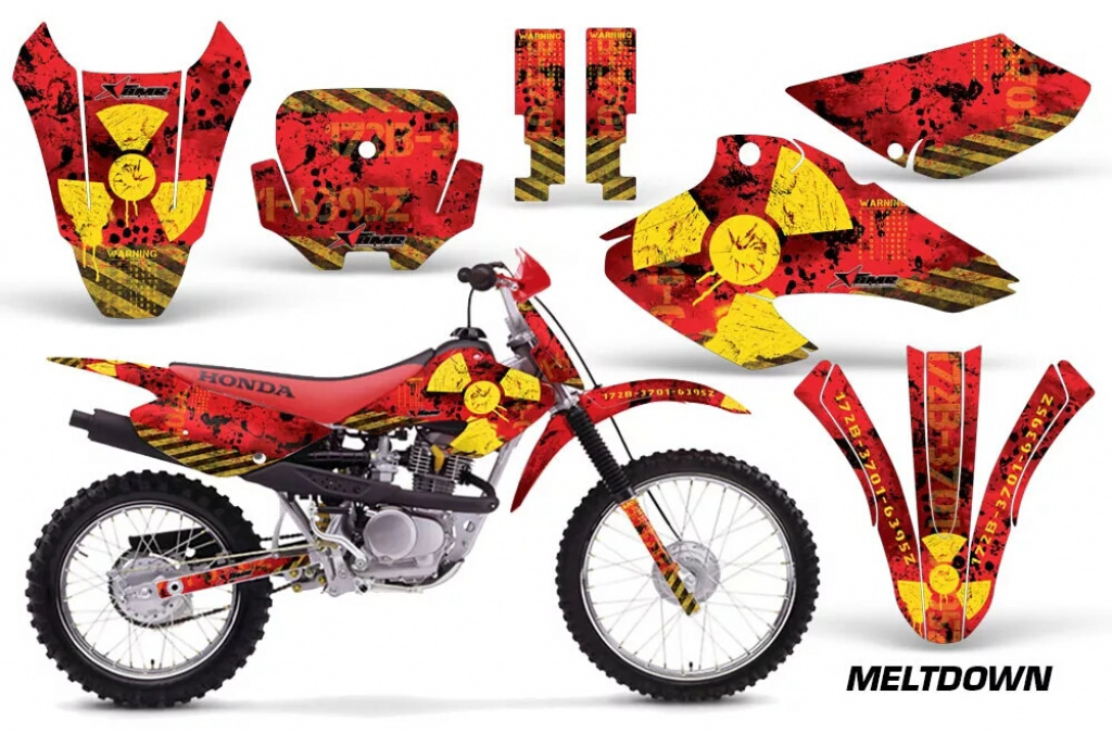 Meltdown Background = Red, Design color = Yellow with number plates for Honda XR80/XR100 2001-2003