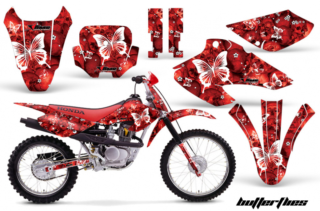 Butterfly Background = Red, Design color = White with number plates for Honda XR80/XR100 2001-2003