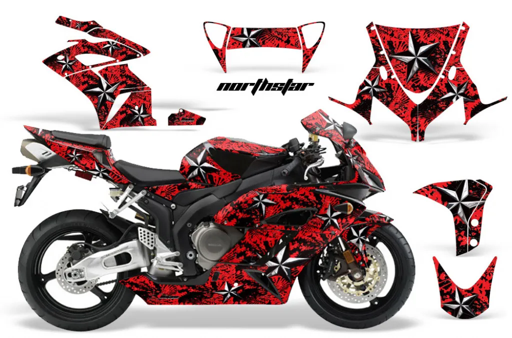 Northstar Background = Red, Design color = Silver for Honda Sport Bike CBR 1000RR 2004-2005
