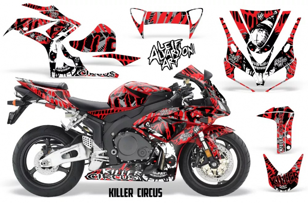 Killer Circus Hintergrund = Silber, Designfarbe = Rot für Honda Sport Bike CBR 1000RR 2006-2007