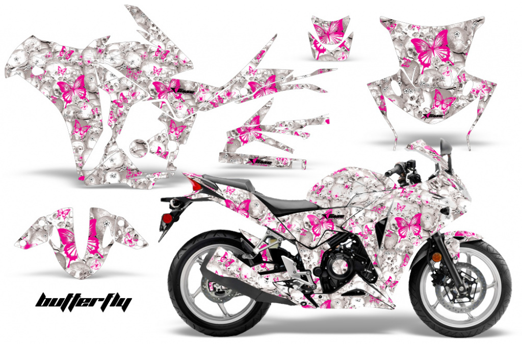 Butterfly Background = White, Design color = Pink for Honda Sport Bike CBR 250R 2010-2013