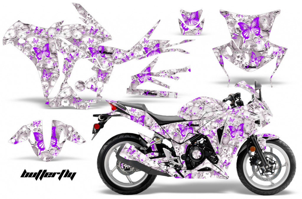 Butterfly Background = White, Design color = Purple for Honda Sport Bike CBR 250R 2010-2013