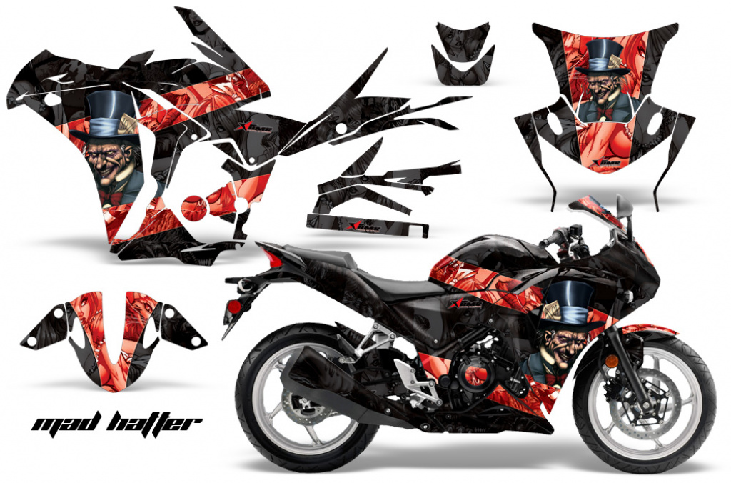 Mad Hatter Background = Black, Design color = Red for Honda Sport Bike CBR 250R 2010-2013