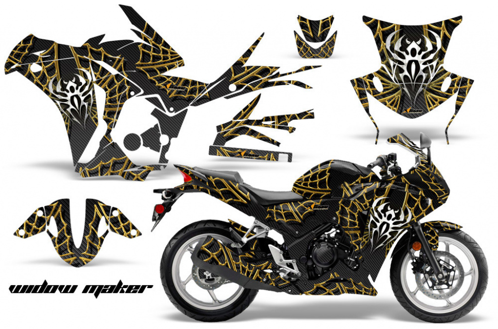 Widow Maker Background = Black, Design color = Yellow for Honda Sport Bike CBR 250R 2010-2013