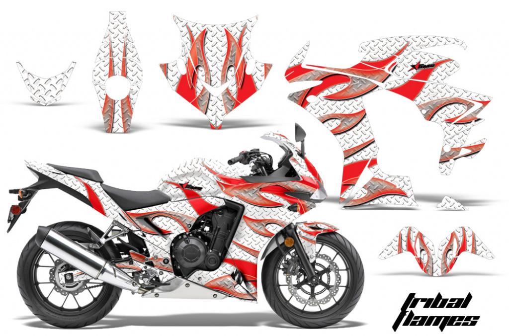 Tribal Flame Hintergrund = Weiß, Designfarbe = Rot für Honda Sport Bike CBR 500R 2013-2014
