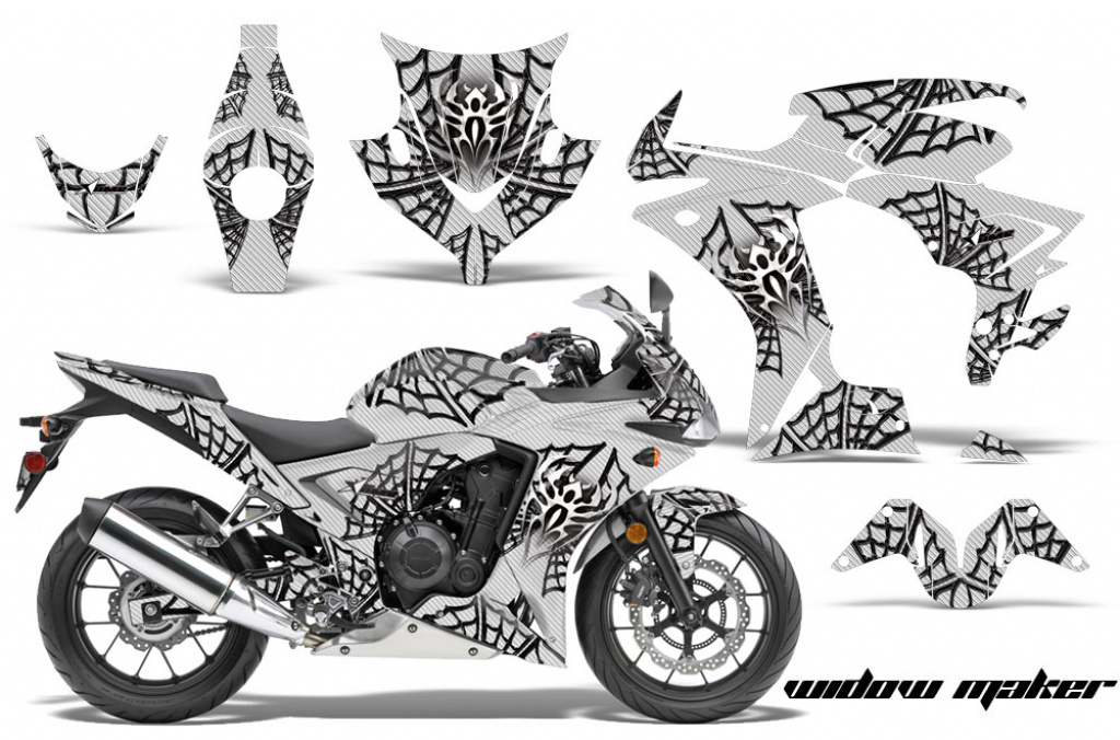 Widow Maker Hintergrund = Weiß, Designfarbe = Schwarz für Honda Sport Bike CBR 500R 2013-2014
