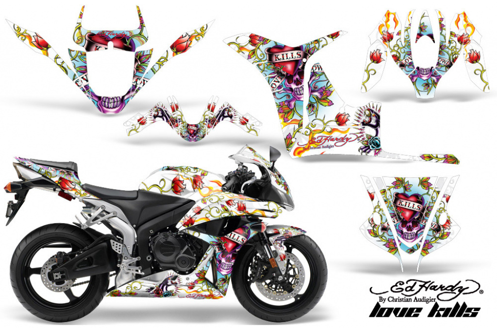 Ed-Hardy - Love Kills Weiß für Honda Sport Bike CBR 600RR 2007-2008