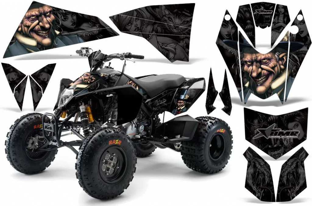 Mad-Hatter Background = Black, Design color = Black for KTM SX 505 Quad