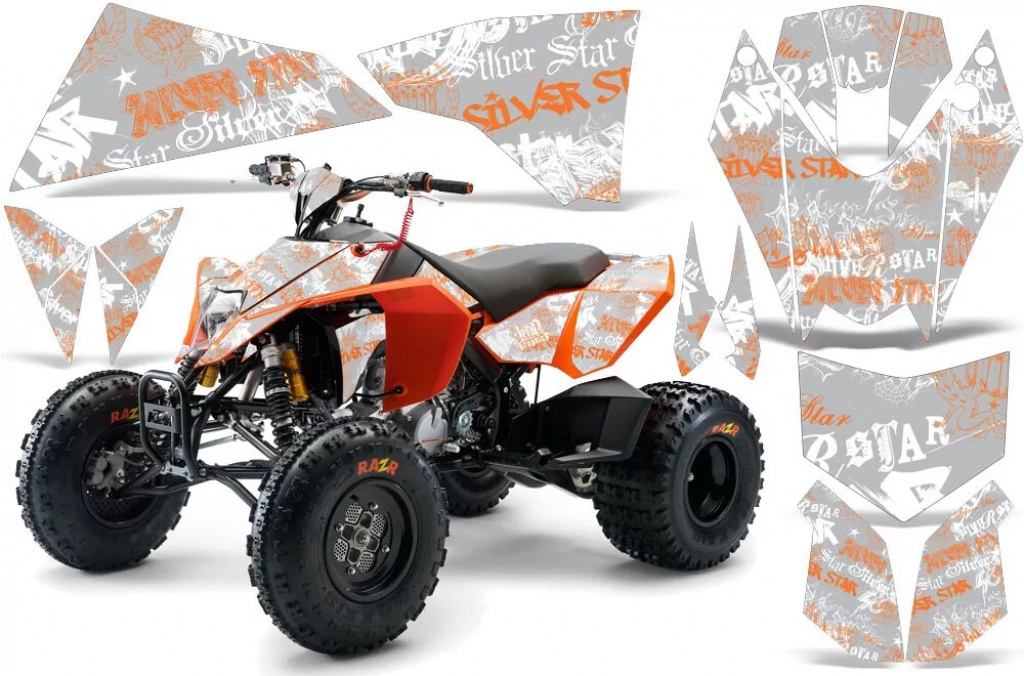 SilverStar - Silverhaze Background = Silver, Design color = Orange for KTM SX 505 Quad