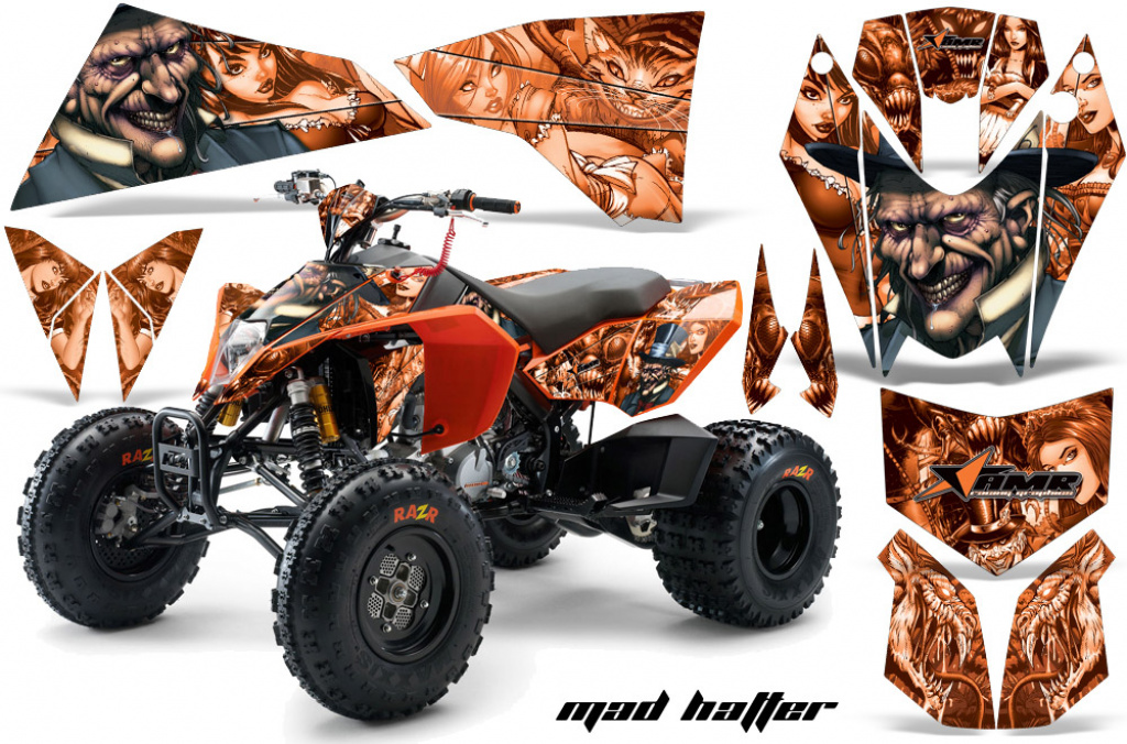 Mad-Hatter Background = Orange, Design color = Orange for KTM SX 505 Quad
