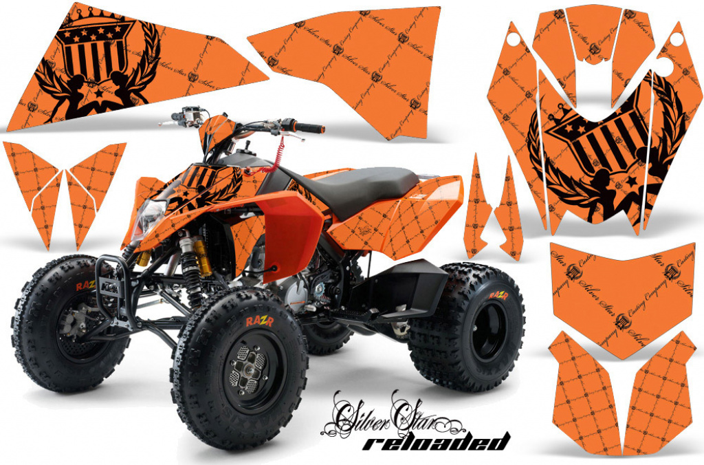 SilverStar - Reloaded Background = Orange, Design color = Black for KTM SX 505 Quad
