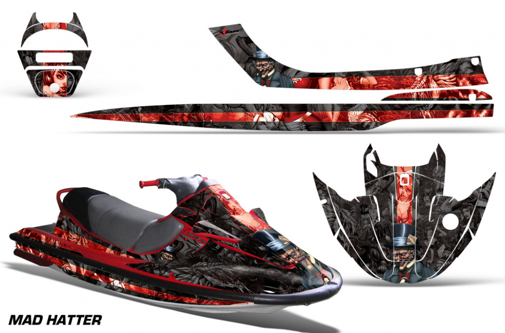 Mad Hatter Hintergrund = Schwarz, Designfarbe = Rot für Kawasaki Sport Tourer 1100 STX 1997-1999