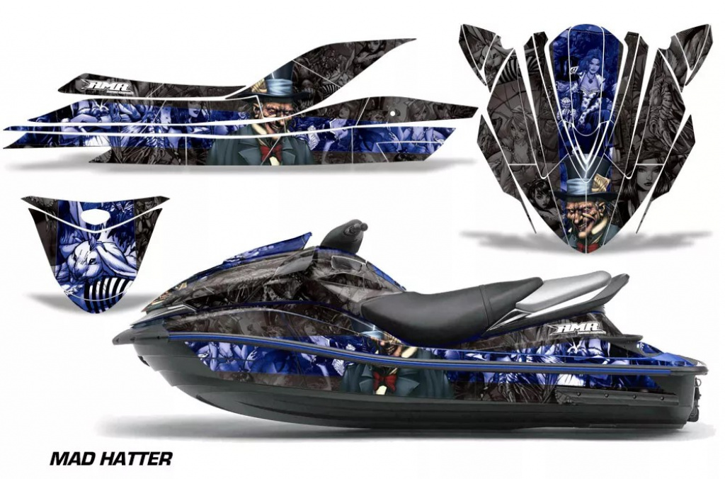 Mad Hatter Hintergrund = Schwarz, Designfarbe = Blau für Kawasaki 250X/260X/260LX 2007-2012