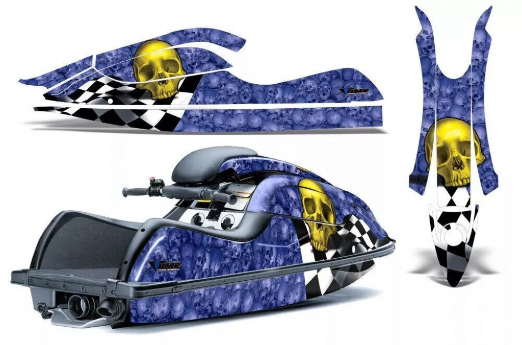 Checkered Skull Hintergrund = Blau, Designfarbe = Gelb für Kawasaki 800 SX/SX-R/R 2003-2012