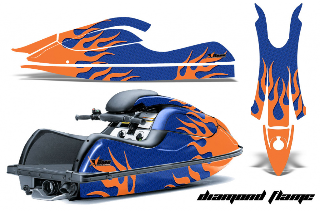 Diamond Flames Hintergrund = Blau, Designfarbe = Orange für Kawasaki 800 SX/SX-R/R 2003-2012