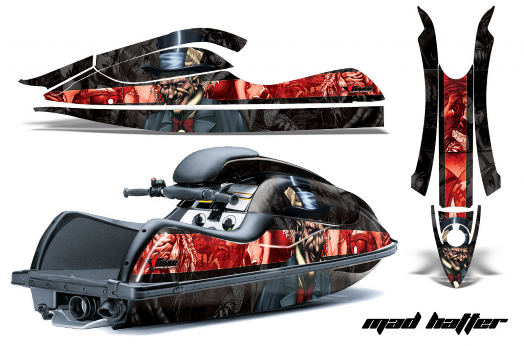 Mad Hatter Hintergrund = Schwarz, Designfarbe = Rot für Kawasaki 800 SX/SX-R/R 2003-2012
