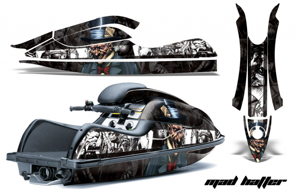 Mad Hatter Hintergrund = Schwarz, Designfarbe = Weiß für Kawasaki 800 SX/SX-R/R 2003-2012