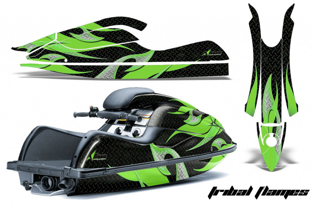 Tribal Flames Hintergrund = Schwarz, Designfarbe = Grün für Kawasaki 800 SX/SX-R/R 2003-2012