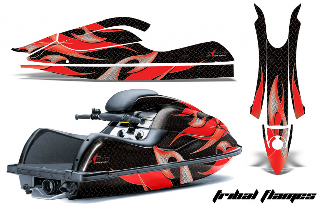 Tribal Flames Hintergrund = Schwarz, Designfarbe = Rot für Kawasaki 800 SX/SX-R/R 2003-2012