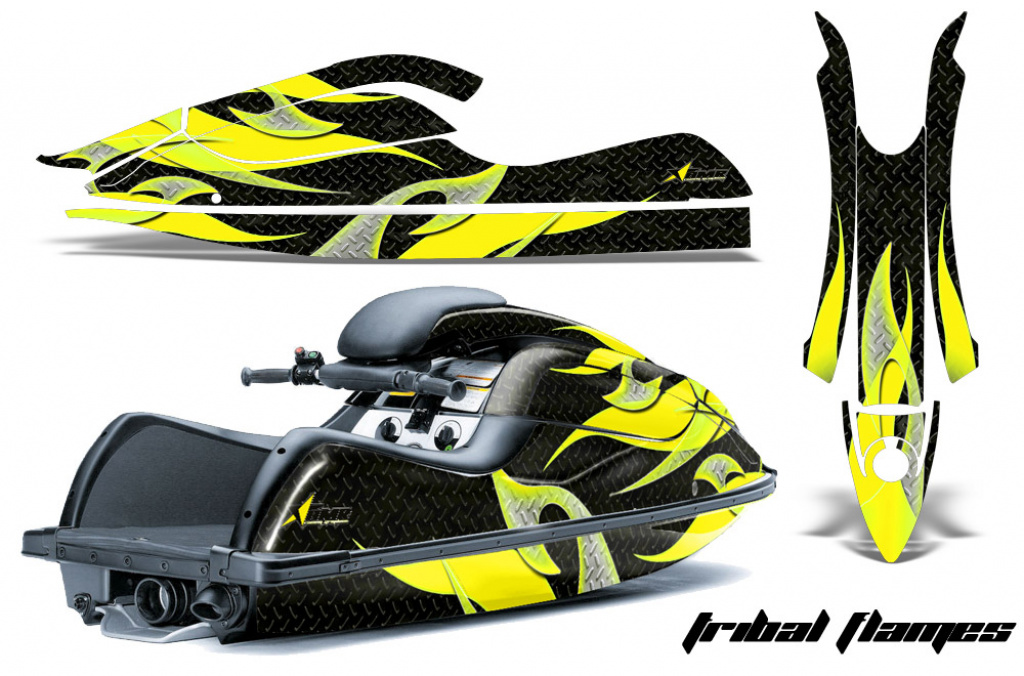 Tribal Flames Hintergrund = Schwarz, Designfarbe = Gelb für Kawasaki 800 SX/SX-R/R 2003-2012