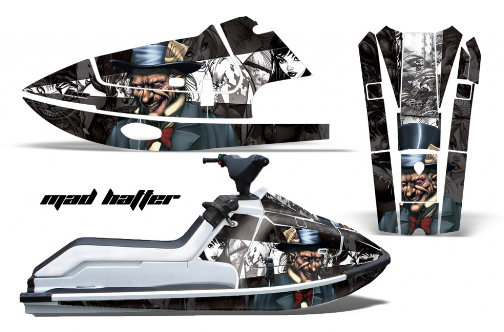 Mad Hatter Hintergrund = Schwarz, Designfarbe = Weiß für Kawasaki K2 650 1986-1995