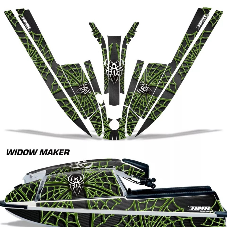 Widow Maker Hintergrund = Schwarz, Designfarbe = Grün für Kawasaki 440/550 SX 1982-1995