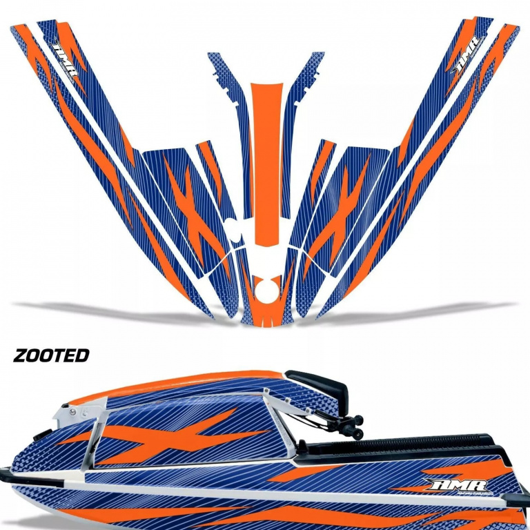 Zooted Hintergrund = Blau, Designfarbe = Orange für Kawasaki 440/550 SX 1982-1995