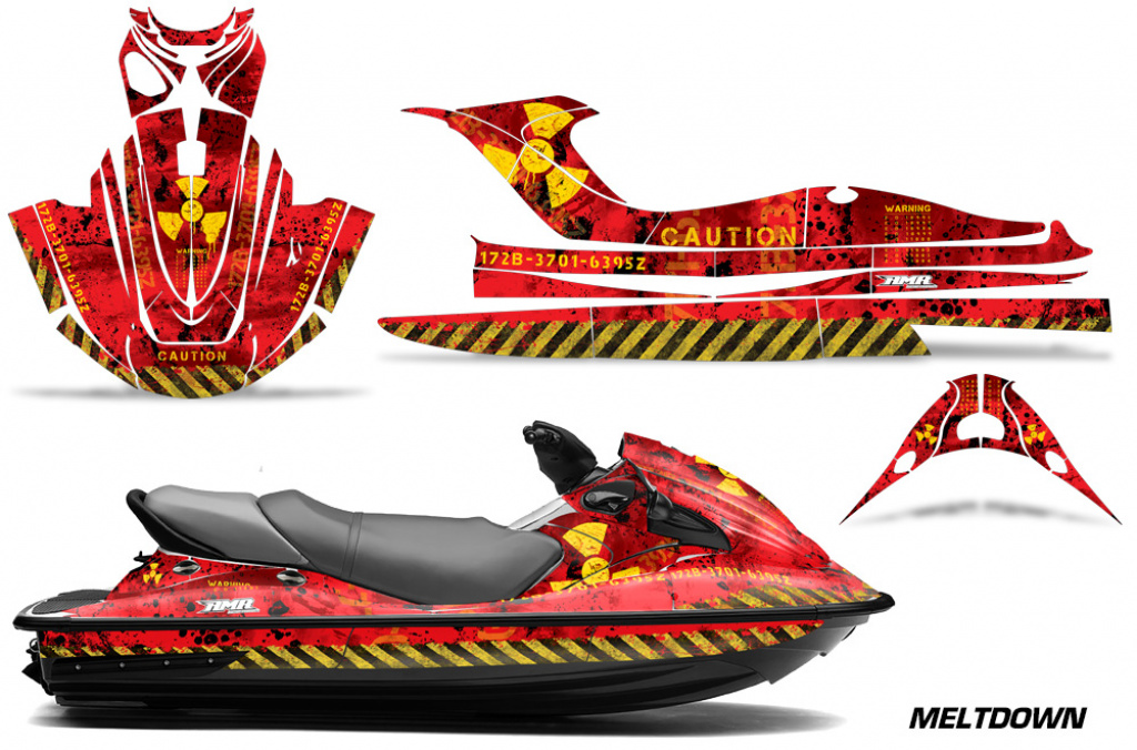 Meltdown Hintergrund = Rot, Designfarbe = Gelb für Kawasaki STX15F 2003-2019