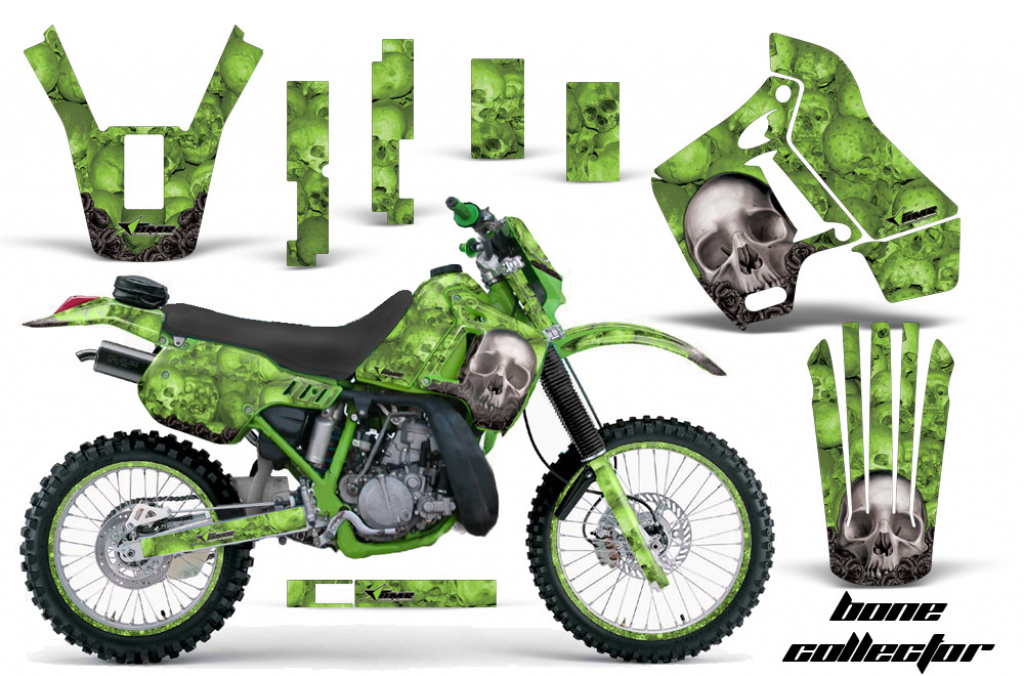 Bone Collector Grün mit Nummernfeldern für Kawasaki KDX200 1989-1994