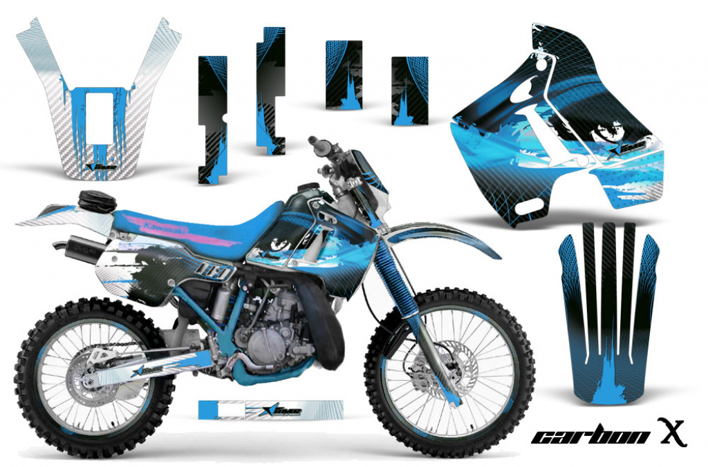 Carbon-X Blau mit Nummernfeldern für Kawasaki KDX200 1989-1994
