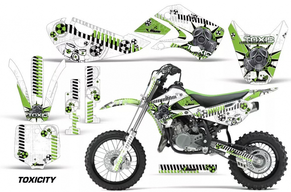 Toxicity Background = White, Design color = Green with number plates for Kawasaki KLX110 2002-2009