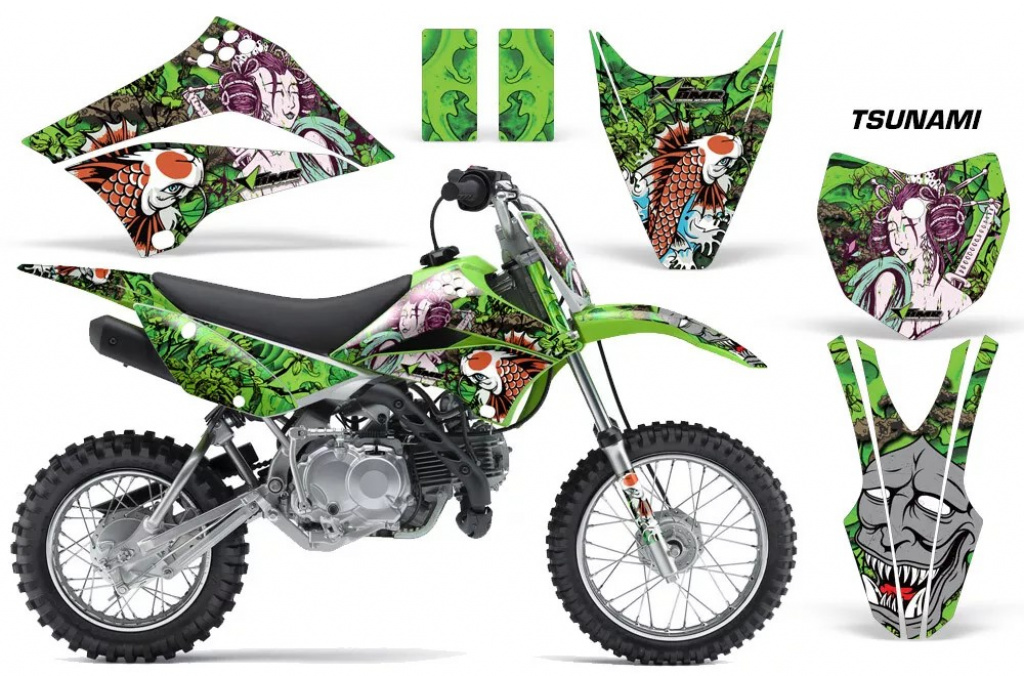 Tsunami Green with number plates for Kawasaki KLX110 2010-2021