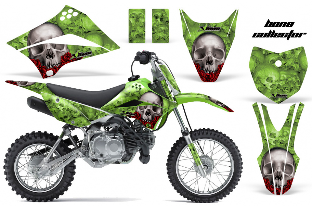 Bone Collector Green with number plates for Kawasaki KLX110 2010-2021